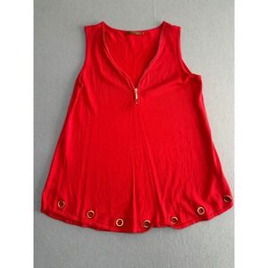 Belldini Tank Top Womens XXL Red Grommet Hem Gold Half Zip Sleeveless Knit